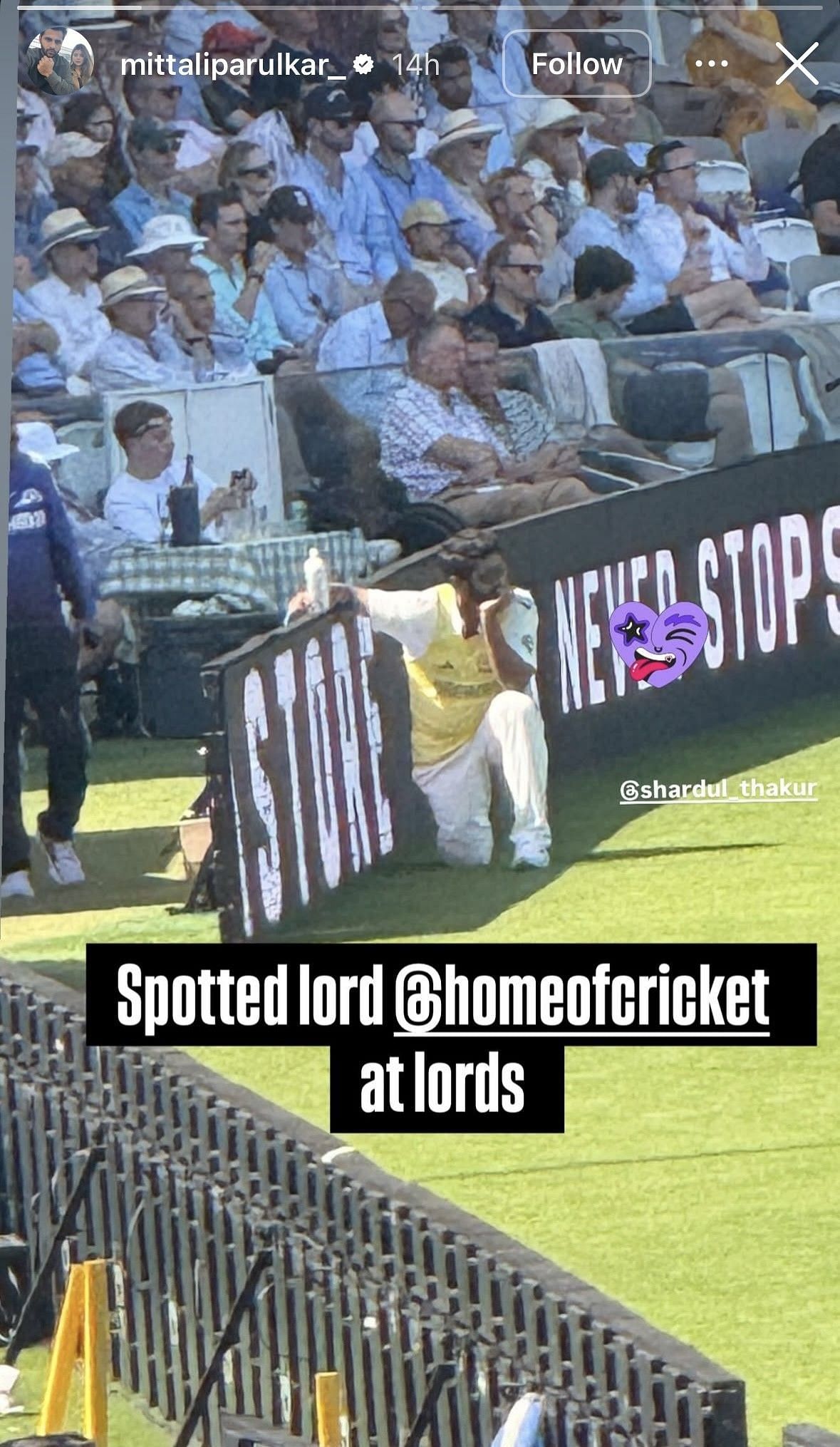 Shardul Thakur’s wife catches his hilarious pose at the boundary (Image via Instagram-@mittaliparulkar_)